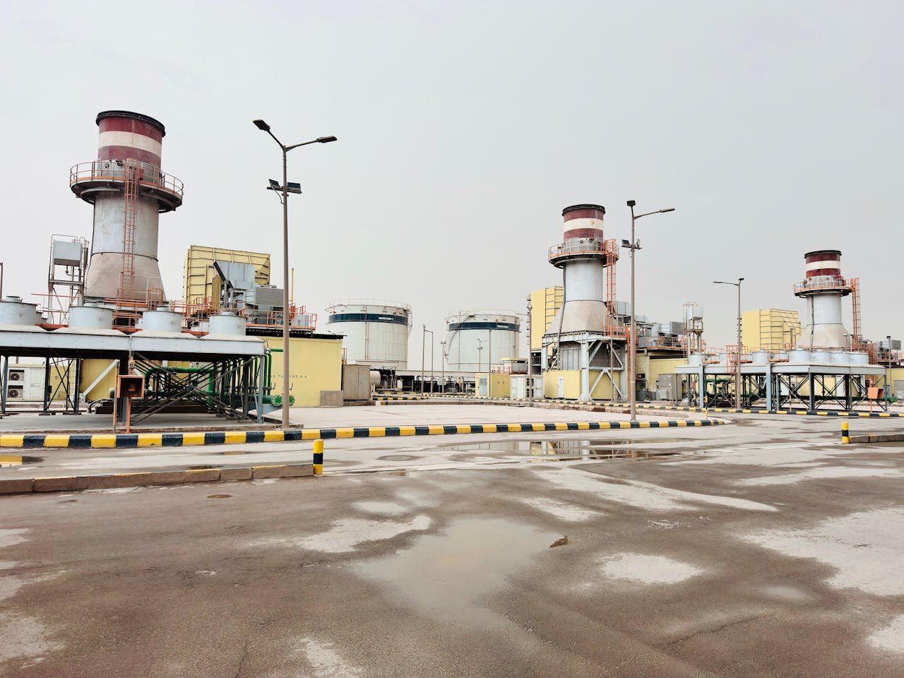 An industrial facility after a rainstorm.
