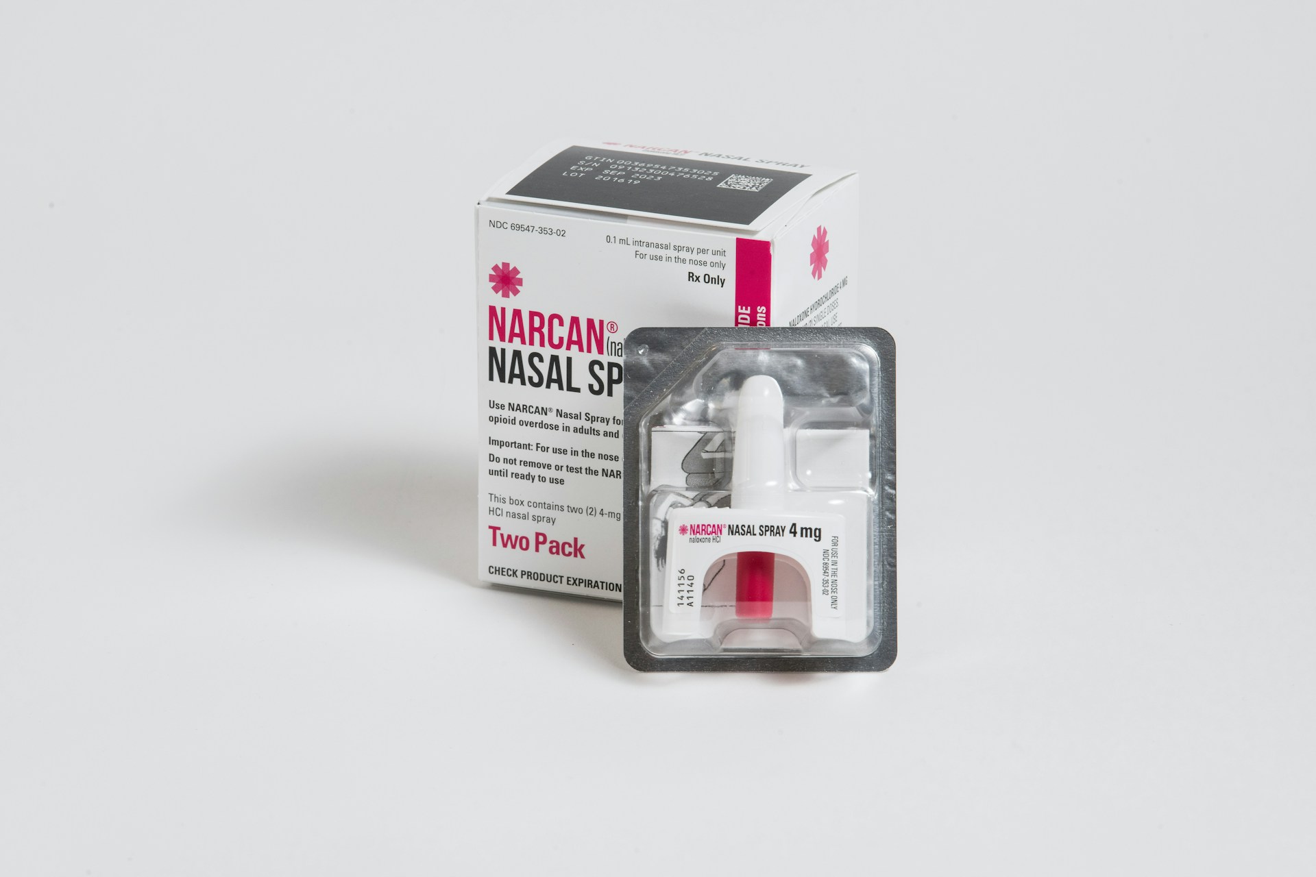 Narcan medication on a white background.