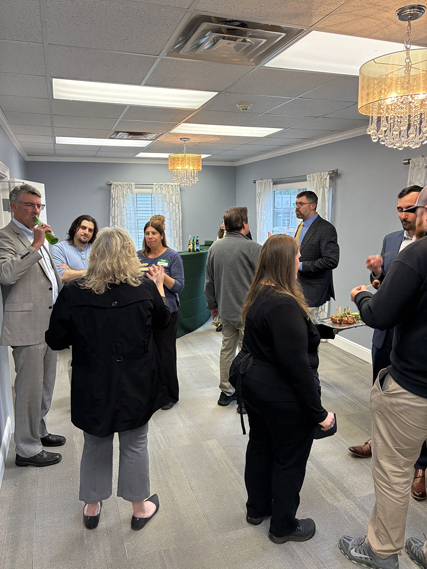 a gathering in an office lobby