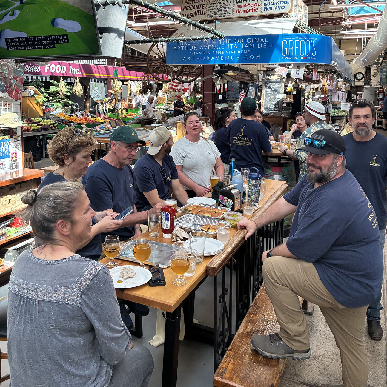 A group of Walden volunteers at a restaurant.
