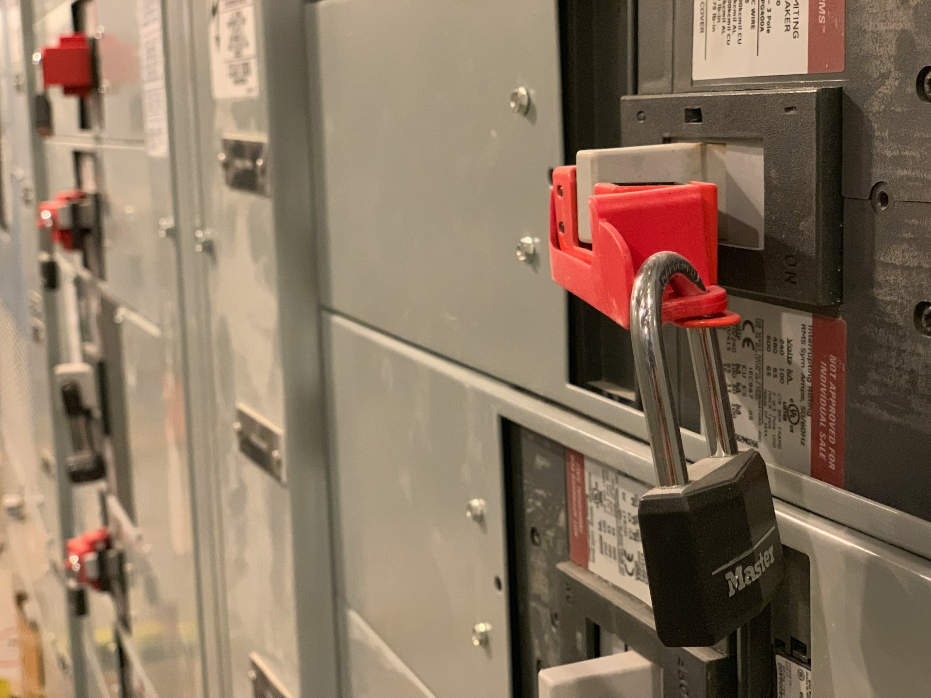 A lock on a machine panel