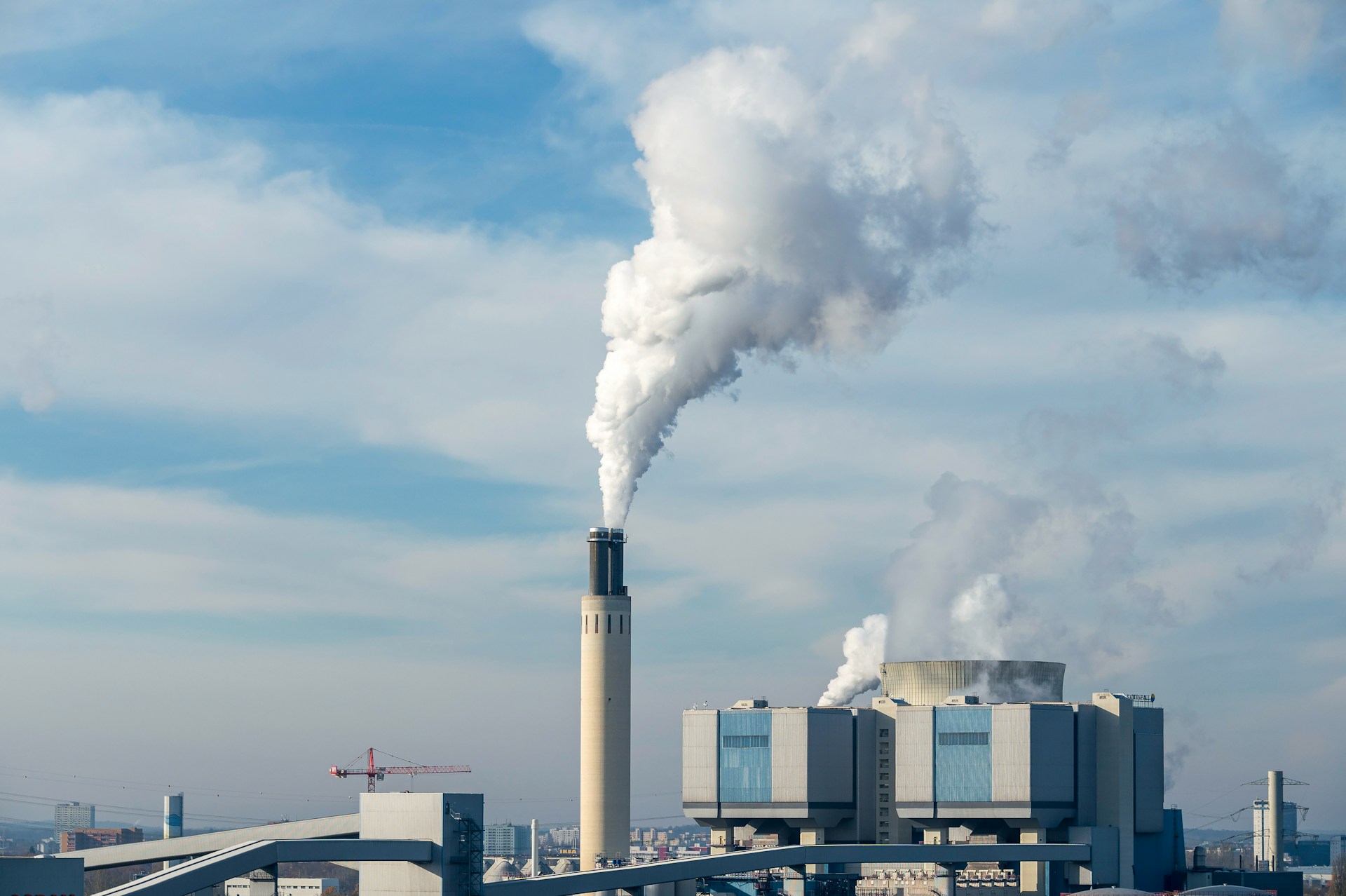 A smokestack on a bright day